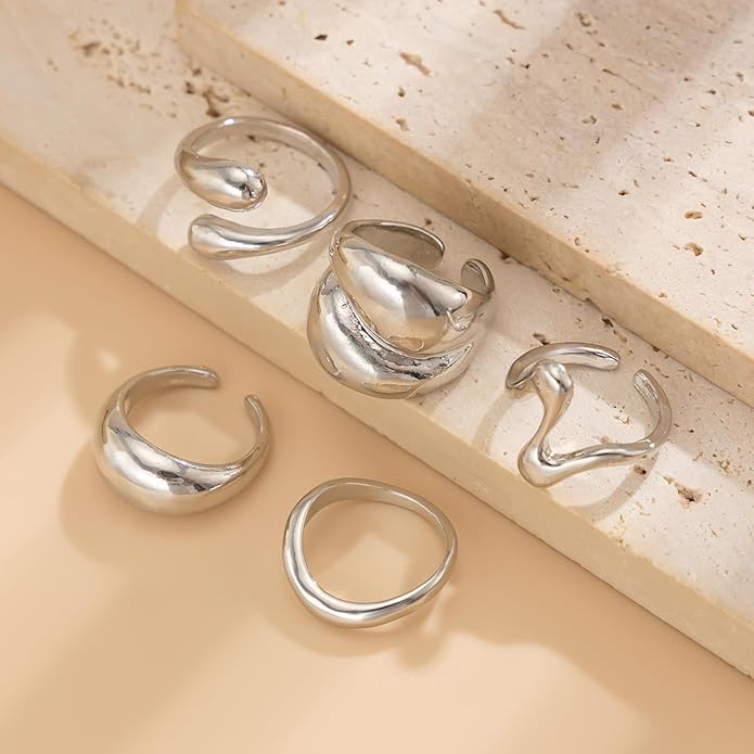 Sora Tuki Rings for Women Chunky Rings Set Adjustable Stackable Ring for Women Bold Thick Statement Ring Trendy Chunky Jewelry