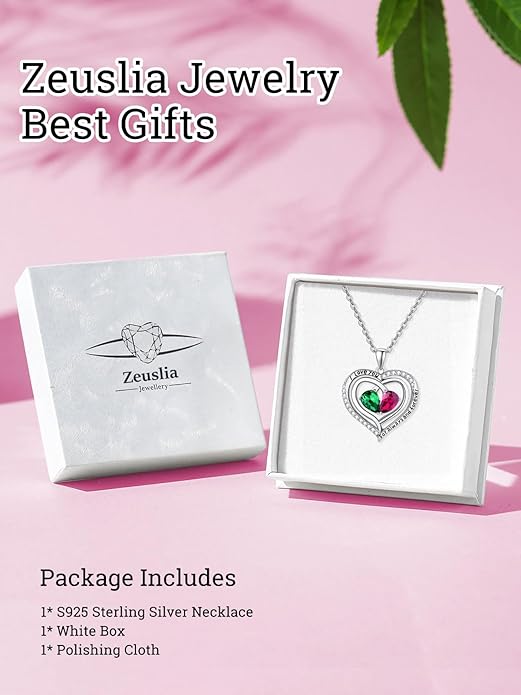 Valentine's Day Gifts for Wife 925 Sterling Silver Double Birthstone Pendant Necklaces I Love You for Always and Forever Necklace Anniversary Birthday Gifts for Wife Girlfriend Mom Her