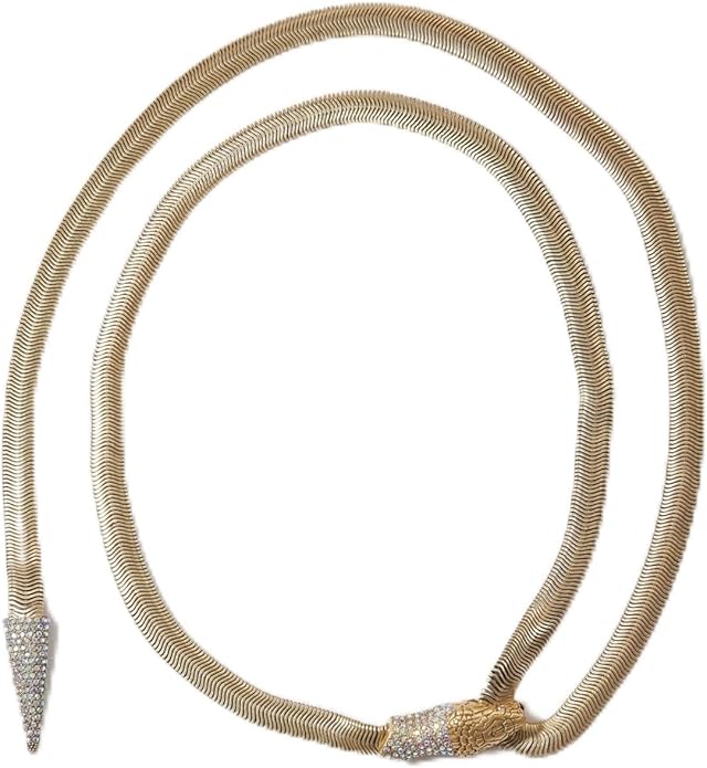 Gold-tone lariat necklace for women – copper alloy snake chain Y necklace with crystal drop ends, adjustable statement jewelry