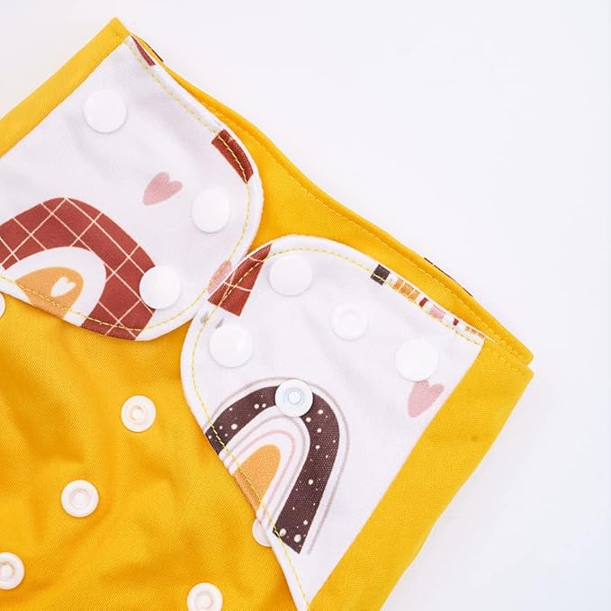 HappyFlute 4 Sets Newborn Baby Cloth Pocket Diapers One Size Adjustable Reusable for Baby Boys and Girls(No Inserts,Yellow)