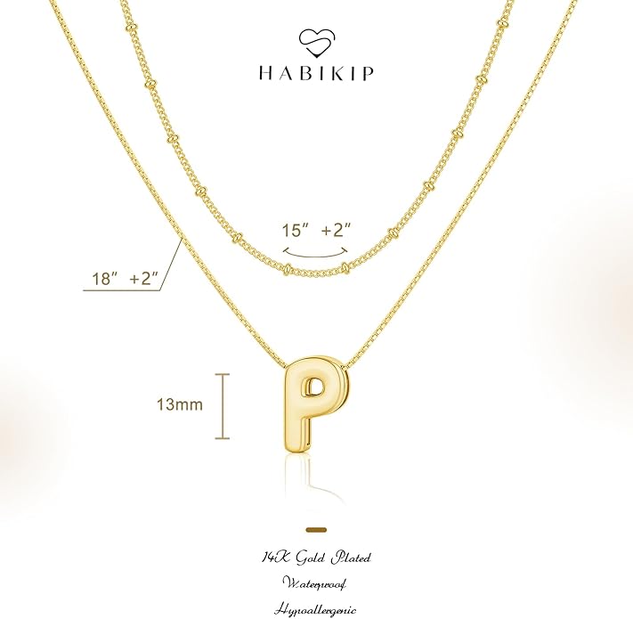 Initial 14K Gold Plated Necklaces for Women, Layered Bubble Letter A-Z Necklace Pendant Choker Necklaces for Women Trendy Monogram Name Necklace Personalized Jewelry for Women