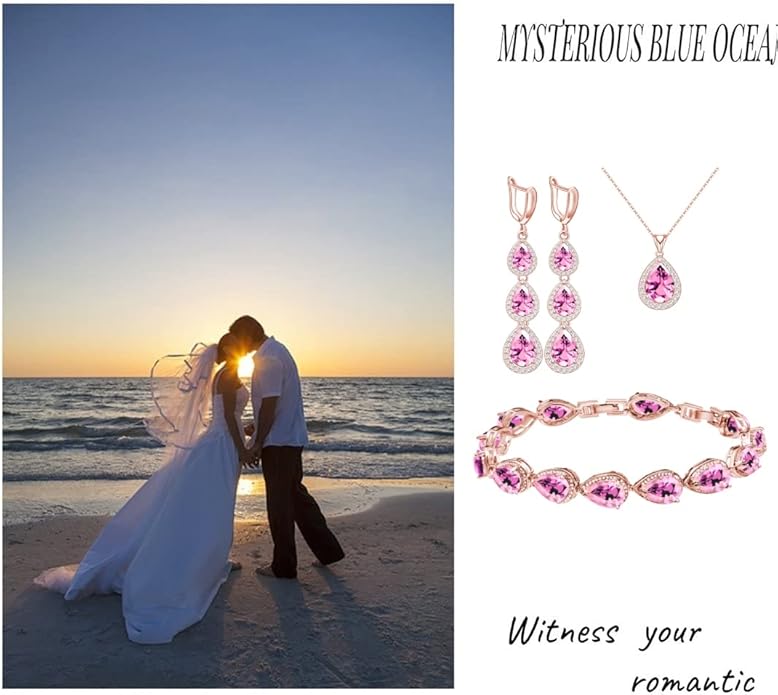 LMXXVJ Necklace Long Earrings Bracelet Set, White Gold Plated Created Blue Sapphire Jewelry Set Wedding Party Gift Jewelry for Women Bridal Bridesmaid