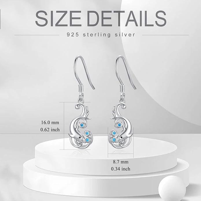 PELOVNY Animal Dangle Earrings Sterling Silver Hypoallergenic Moss Agate Crystal Moonstone Earrings Bee Butterfly Dolphin Peacock Phoenix Jewelry Birthday Christmas Gifts for Women