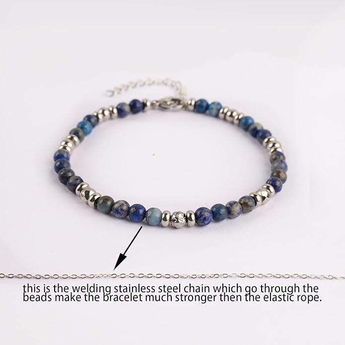 Natural Gem Stone Beaded Bracelets for Women Adjustable Stainless Steel Agate Lapis Tiger Eye Aventurine Rose Quartz