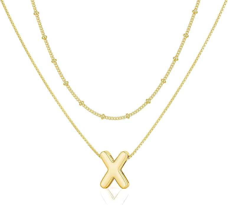 Initial 14K Gold Plated Necklaces for Women, Layered Bubble Letter A-Z Necklace Pendant Choker Necklaces for Women Trendy Monogram Name Necklace Personalized Jewelry for Women