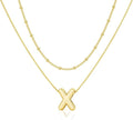 Initial 14K Gold Plated Necklaces for Women, Layered Bubble Letter A-Z Necklace Pendant Choker Necklaces for Women Trendy Monogram Name Necklace Personalized Jewelry for Women