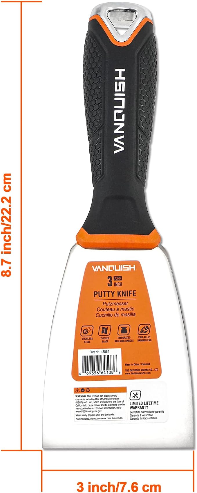 VANQUISH Stainless Steel Putty Knife, 3 Inch Paint Scraper - Image 2