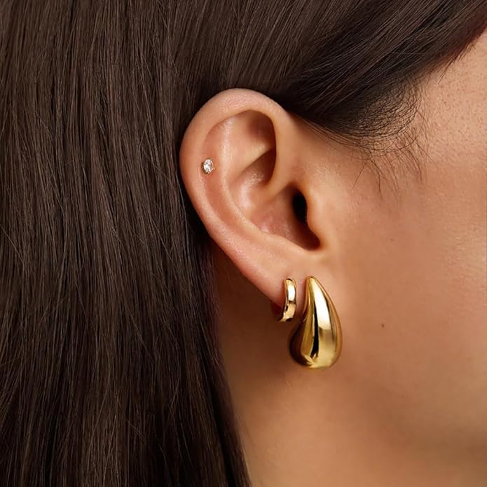 Chunky Gold Earrings-14K Gold Plated Ginkgo Leaf Bow Dangle Geometric Designed Drop Heart Teardrop Statement Chunky Earrings for Women