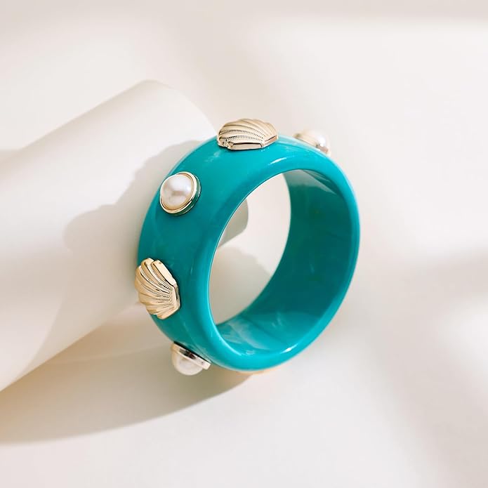 Trendy Acrylic Resin Bangle Bracelet for Women Chunky Transparent Acetate Mottled Plate Bangle Bracelet Statement Jewelry
