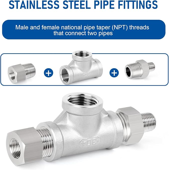 Pipe Fittings 304 Stainless Steel Tee Pipe Fittings 1/4" x 1/4" x 1/4" NPT - Image 4