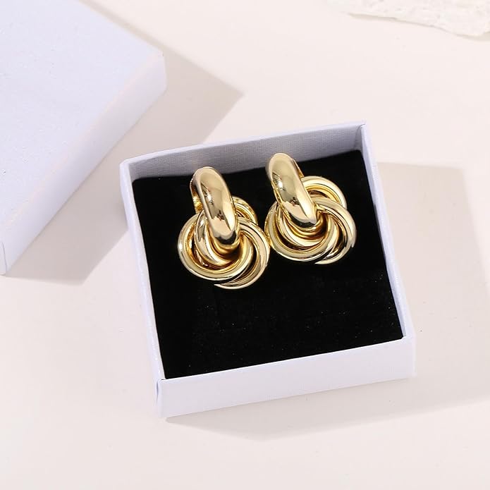 14K Gold Plated Knot Earrings for Women Gold Silver Earrings Heart Link Drop Dangle Earring Chunky Golden Knotted Statement Jewelry
