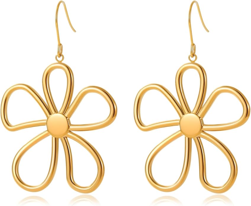 Gold Flower Statement Earrings for Women, Large Chunky Bohomian Summer Beach Floral Earring, Irregular Bold Exaggerated Earrings