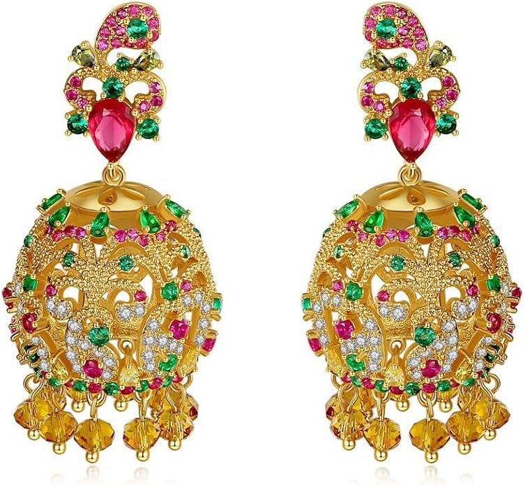 14K Gold Crystal Chandelier Earrings for Women,Vintage Court Style Yellow Crystal Tassel Long Drop Earrings,Fashion Earrings Jewelry Gift for Her