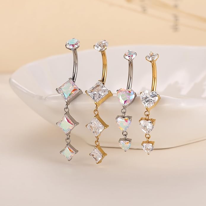 GAGABODY G23 Titanium Belly Button Ring Dangle Belly Rings Belly Piercing Jewelry 14G 3/8 inch 10mm Navel Barbell CZ Navel Piercing Ring
