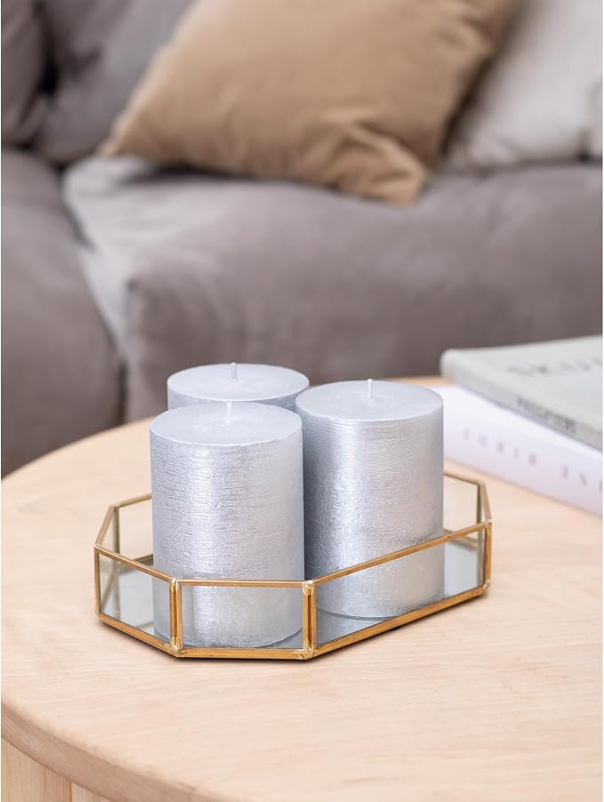 3x4 inch Pillar Candles Set of 3 – Unscented Dripless Silver Candles - Image 5