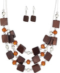 Layered Beaded Statement Necklaces for Women Square Shell Bead Collar Necklace and Earring Set Birthday Gifts Boho Jewelry Sets for Women