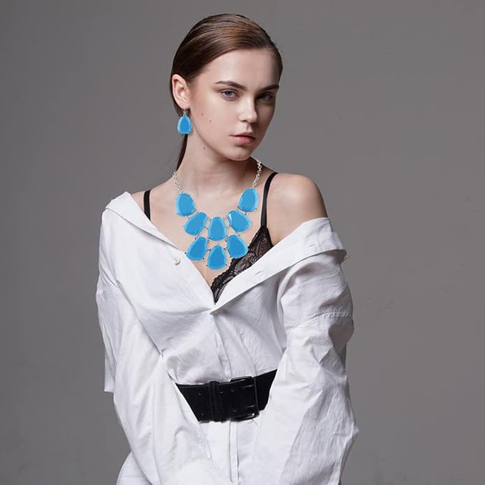 Firstmeet Chunky Bubble Statement Collar Necklace with Earrings for Women