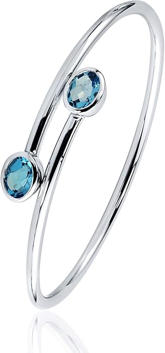Diamond Wish Sterling Silver Oval-Cut Swiss-Blue Topaz Stackable Bypass Bangle Bracelet 2.75 ct