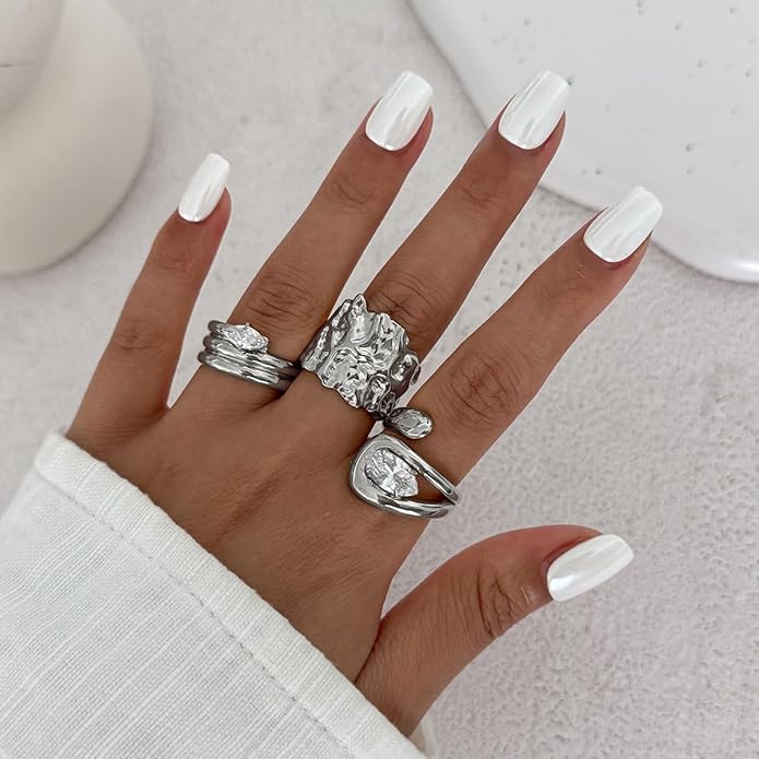 Chunky Gold Rings for Women Rhinestone Stackable Knuckle Ring Set Open Adjustable Statement Ring Set Dainty Crown Cross Midi Rings Fashion Jewelry Gift for Women