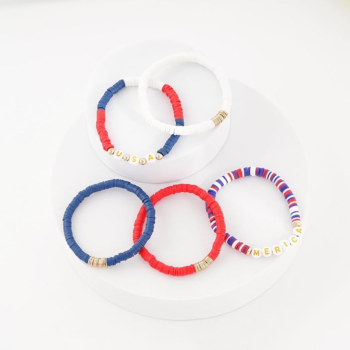 Heishi Beaded Stretch Bracelets for Women Stackable Polymer Clay Beads Bracelets Friendship Boho Summer Beach Bracelet Jewelry Set