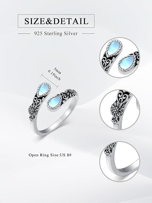 Dorunmo Spoon Ring 925 Sterling Silver Vintage Antique Spoon Rings Adjustable Size 8 Thumb Rings Western Jewelry Gifts for Women
