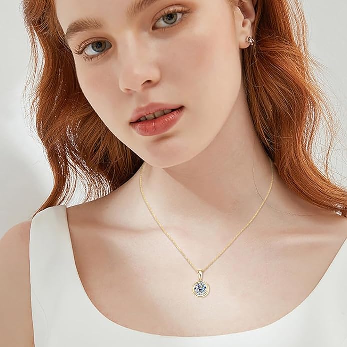 Classic 2 Carat Round Cut Diamond Pendant Necklace in Sterling Silver, Bezel-Set White Diamond, Diamond Jewelry for Women