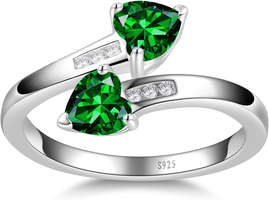 1CT Adjustable Women Heart Ring 925 Sterling Silver Birthstone Rings for Women Promise Ring for her Simulated Gemstone Statement Stackable Band Width 2mm Open Size 5~9