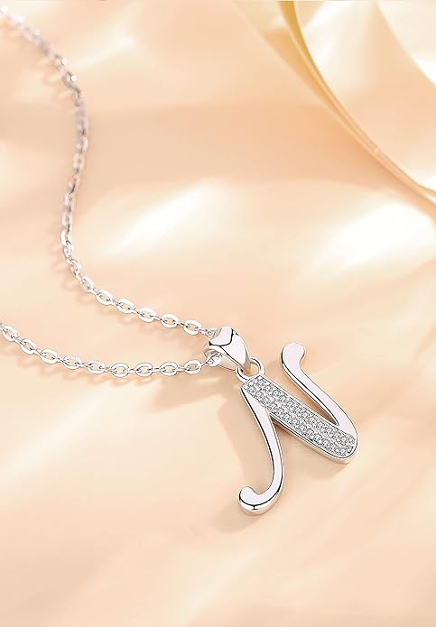 AEONSLOVE 925 Sterling Silver Initial Necklaces for Women, 26 Letters Pendants Necklace Gift for Mother, Daughter, Wife, 18 Inch Chain