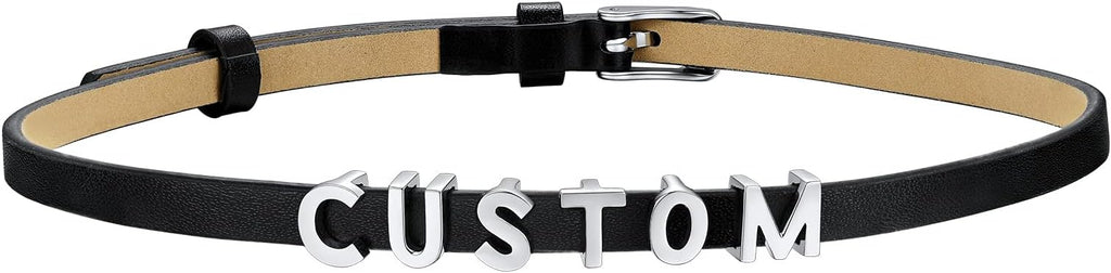 Custom4U Personalized Black Leather Choker Necklace with Picture/Name/Initials/Letters Charm,Custom Made Adjustable Choker Collar Gothic Punk Necklaces Jewelry Gifts for Women
