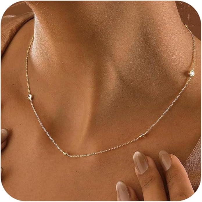 Valentines Day Gifts for Women Her - Dainty Necklaces for Women Cute Station Choker Simulated Diamond Necklace Simple Layering CZ Necklace Trendy Jewelry Gifts