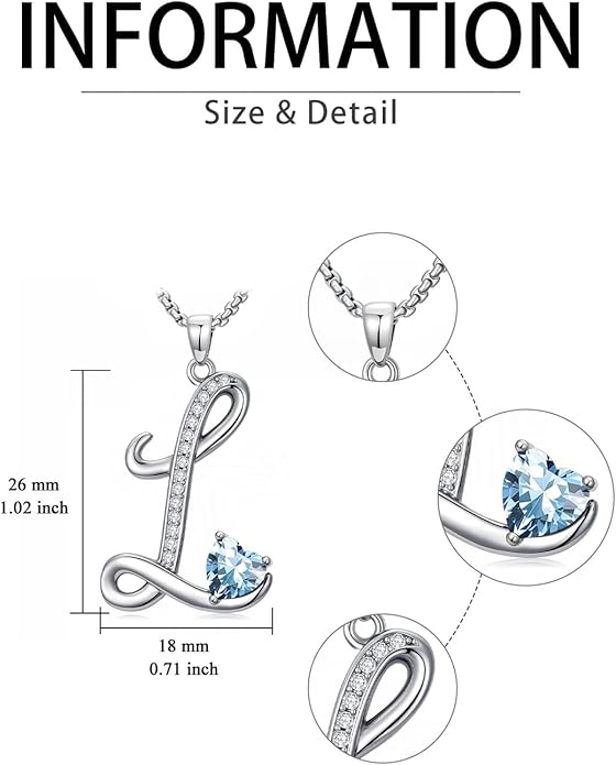 Valentines Day Gifts for Women Alphabet A to Z Initial Birthstone Pendant Necklaces for Women - 18k White Gold Plated Personalized Name Jewelry Valentine Mothers Day Birthday Gifts for Women Her Girlfriend