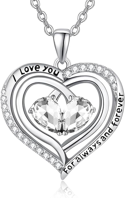 Valentine's Day Gifts for Wife 925 Sterling Silver Double Birthstone Pendant Necklaces I Love You for Always and Forever Necklace Anniversary Birthday Gifts for Wife Girlfriend Mom Her