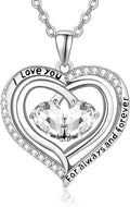 Valentine's Day Gifts for Wife 925 Sterling Silver Double Birthstone Pendant Necklaces I Love You for Always and Forever Necklace Anniversary Birthday Gifts for Wife Girlfriend Mom Her