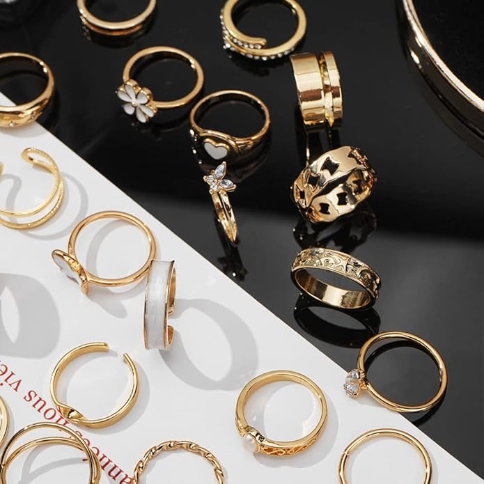 KISS WIFE Goldenen Silvery Black Kunckle Rings Set for Women, Dainty Simple Trendy Cute Stackable Finger Rings Pack, Perfect for Stacking Layering on Thumb and Knuckle, Mixed Size, Jewelry Gift