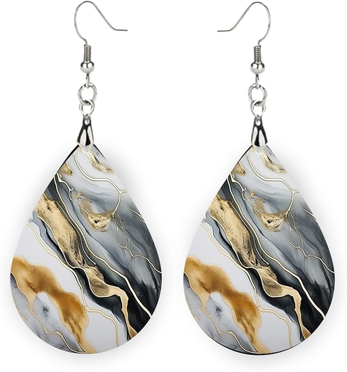 Teardrop Wood Earrings Light Weight Printed Image Dangle Jewelry, Fun and Funky Earrings