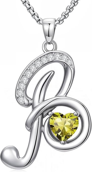 Valentines Day Gifts for Women Alphabet A to Z Initial Birthstone Pendant Necklaces for Women - 18k White Gold Plated Personalized Name Jewelry Valentine Mothers Day Birthday Gifts for Women Her Girlfriend
