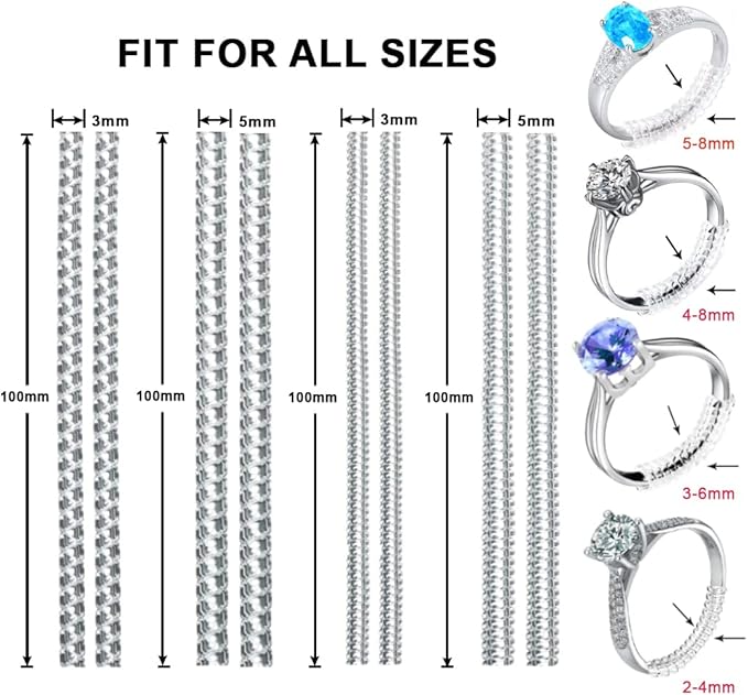 Ring Sizers for Loose Rings, Invisible Size Adjuster Silicone, Guards Spacer Tightener Resizer Fitter for Women Men, Make Smaller Without Resizing Thick Band (Transparent)