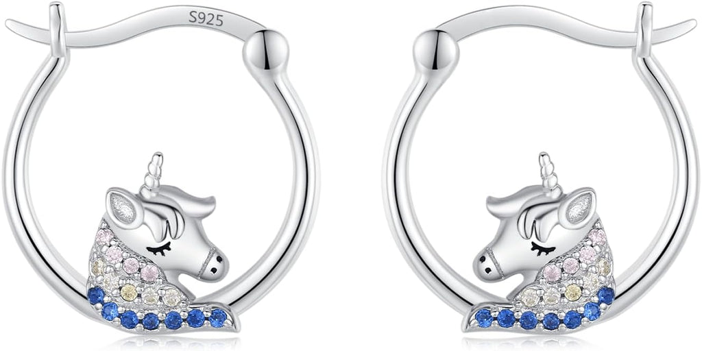 JUSTKIDSTOY Hypoallergenic Panda/Unicorn/Hummingbird/Dolphin Hoop Earrings for Women 925 Sterling Silver Animal Huggie Hoop Earrings Jewelry Gifts for Sensitive Ears