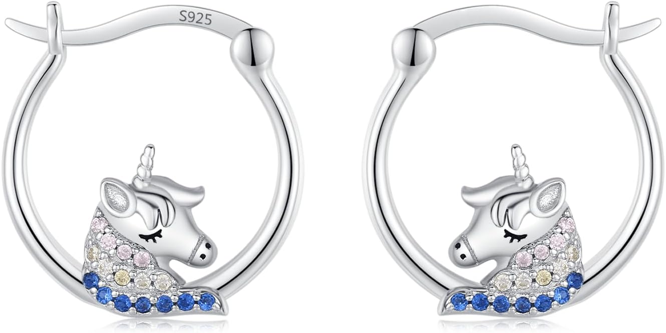 JUSTKIDSTOY Hypoallergenic Panda/Unicorn/Hummingbird/Dolphin Hoop Earrings for Women 925 Sterling Silver Animal Huggie Hoop Earrings Jewelry Gifts for Sensitive Ears