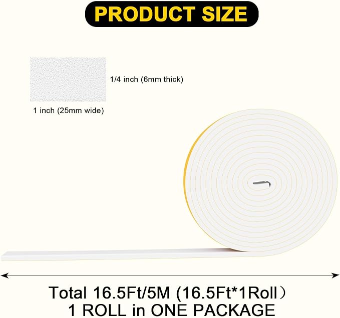 Foam Insulation Tape for Garage Door & AC, Strong Adhesive, 1x1/4in | Blocks - Image 4