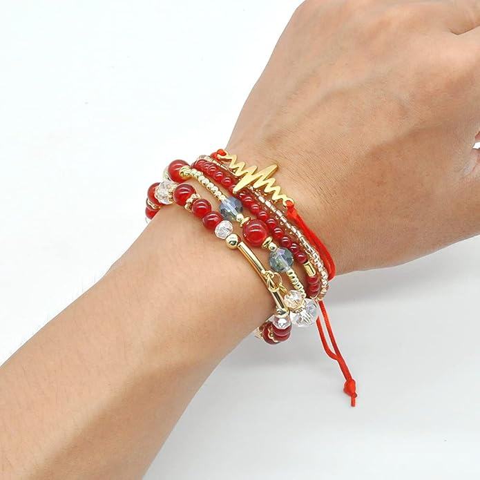 Bohemian Bracelet Sets for Women - 6 Sets Stackable Stretch Bracelets Multi-color Boho Jewelry for Women Hippie Bracelets Dainty Jewelry