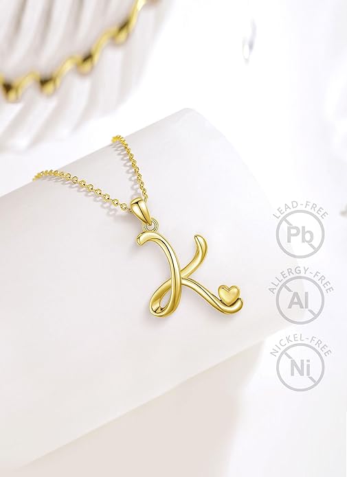 CELESTIA 925 Sterling Silver Initial Necklaces 26 Letter with Rose Gold Heart - 18 Inch Chain