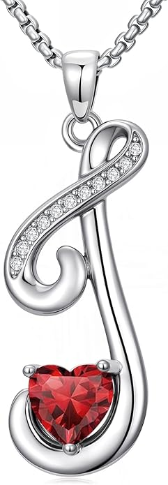 Valentines Day Gifts for Women Alphabet A to Z Initial Birthstone Pendant Necklaces for Women - 18k White Gold Plated Personalized Name Jewelry Valentine Mothers Day Birthday Gifts for Women Her Girlfriend