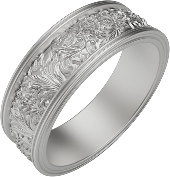 Rococo Ornate Carved Wedding Ring, Sterling Silver Band Ring, Antique Style Rings, Heritage Halo Band. Gifts For Men and Women