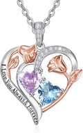 Valentine's Day Gifts for Wife 925 Sterling Silver Double Birthstone Pendant Necklaces I Love You for Always and Forever Necklace Anniversary Birthday Gifts for Wife Girlfriend Mom Her