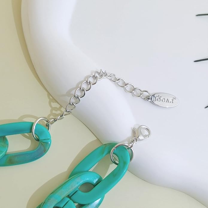 Bocar Acrylic Chunky Statement Necklace for Women Cube Link Chain Collar Necklace and Hoop Earrings Costome Jewelry Set