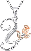 STARCHENIE Initial Necklace for Women Sterling Silver Letters 26 Alphabet Pendant Rose Flower Jewelry Gifts for Family Sisters Friend