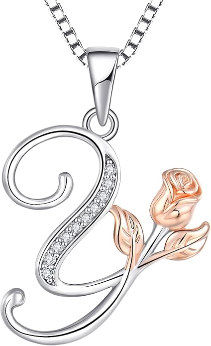 STARCHENIE Initial Necklace for Women Sterling Silver Letters 26 Alphabet Pendant Rose Flower Jewelry Gifts for Family Sisters Friend