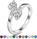 1CT Adjustable Women Heart Ring 925 Sterling Silver Birthstone Rings for Women Promise Ring for her Simulated Gemstone Statement Stackable Band Width 2mm Open Size 5~9