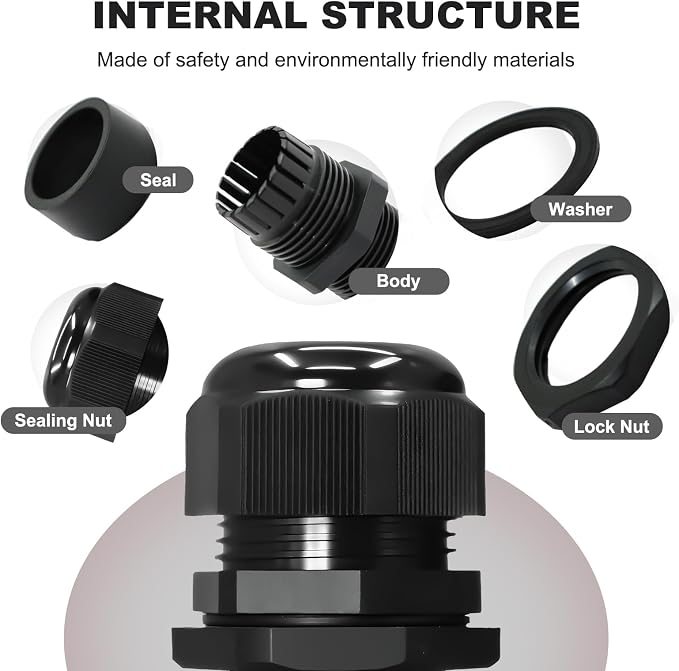 54 Pcs 1/4" 3/8" 1/2" 3/4" 1" NPT Kit Black Adjustable Cable Glands - Image 3